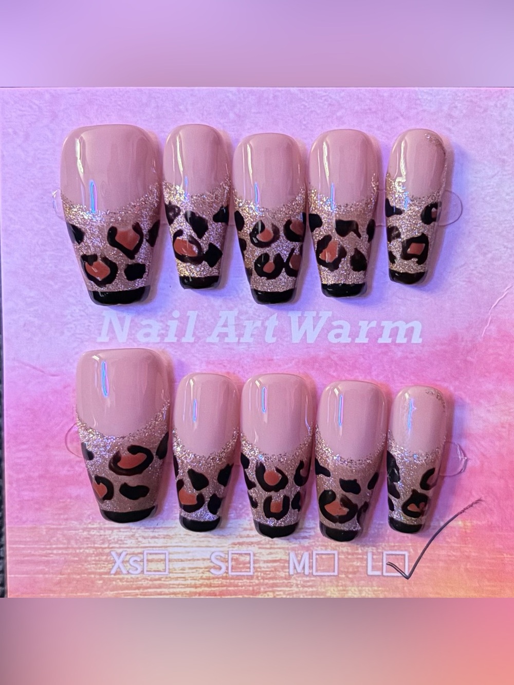 Nude Pink Leopard Glitter Press-On Nail Set by
